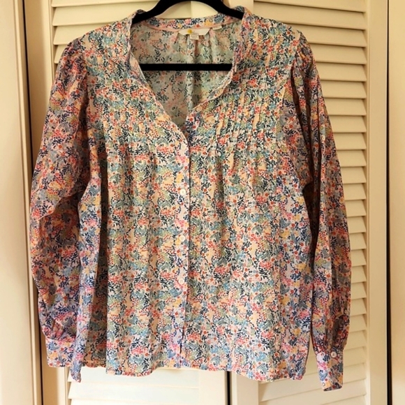 Boden Tops - Boden Floral Cotton Button Down Blouse Smocking Multicolored Plus Size  20/22